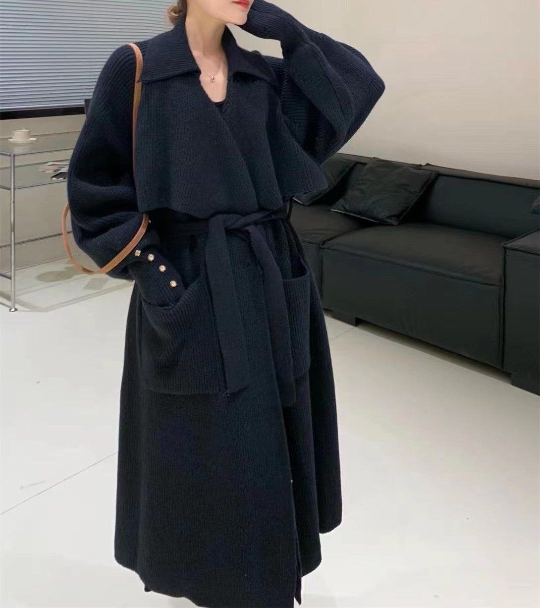 Knitted trench coat