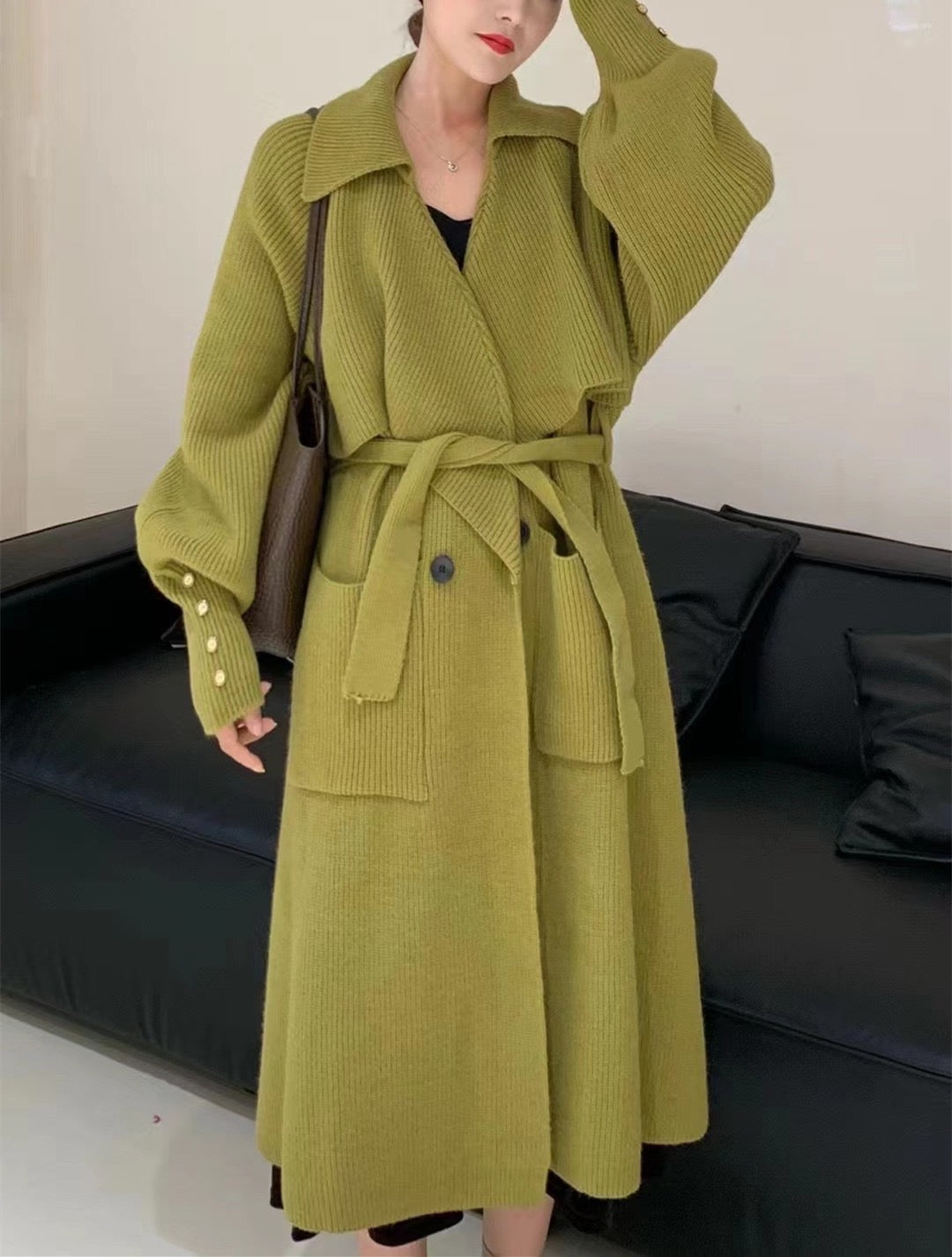 Knitted trench coat