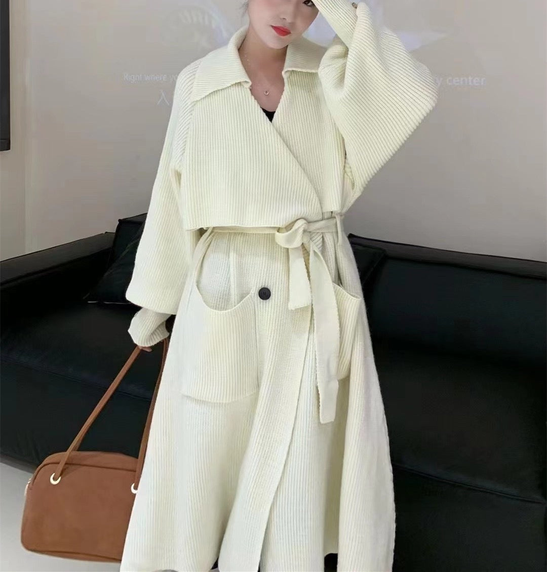 Knitted trench coat