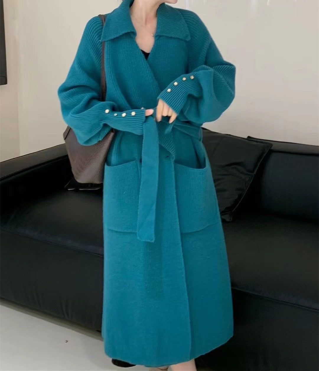 Knitted trench coat
