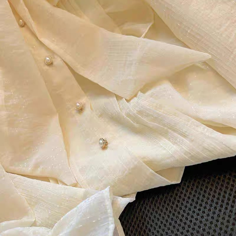 Side ruffle tie neck blouse