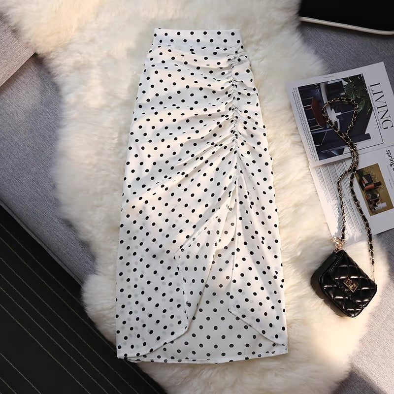 Side ruched Polka dots skirts