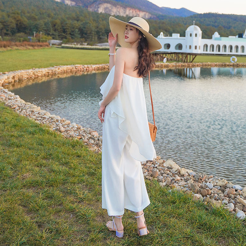 Strapless white jumpsuit