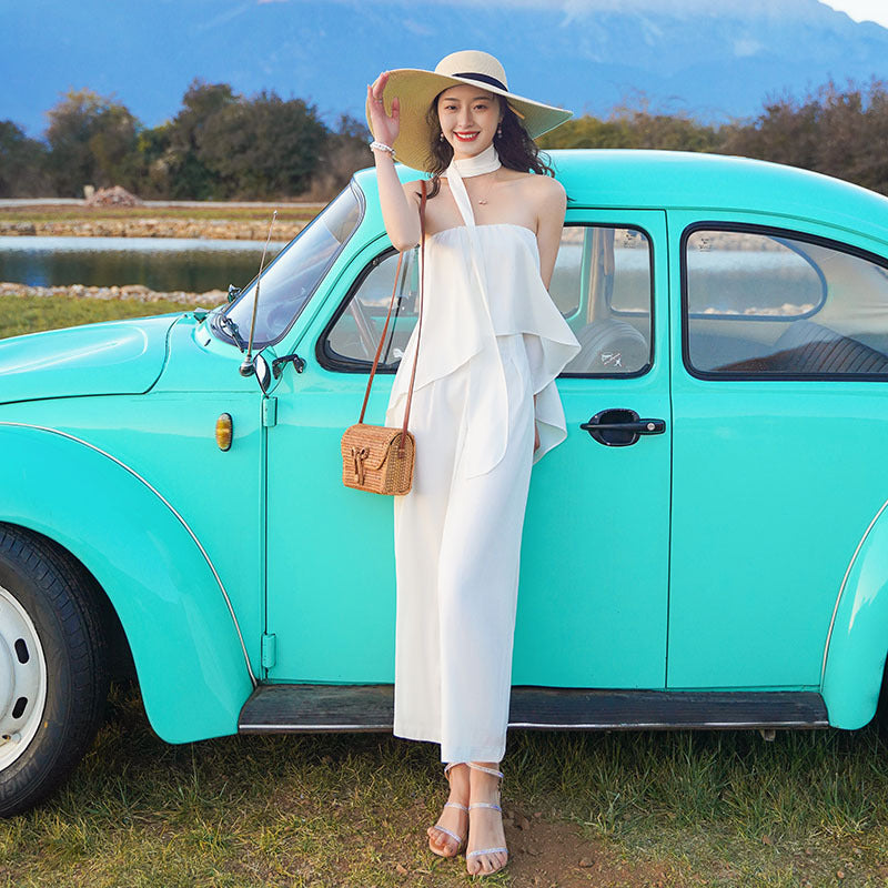 Strapless white jumpsuit