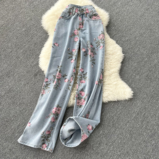Knitted cami top and cardigan matching floral print jean set