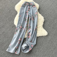 Knitted cami top and cardigan matching floral print jean set