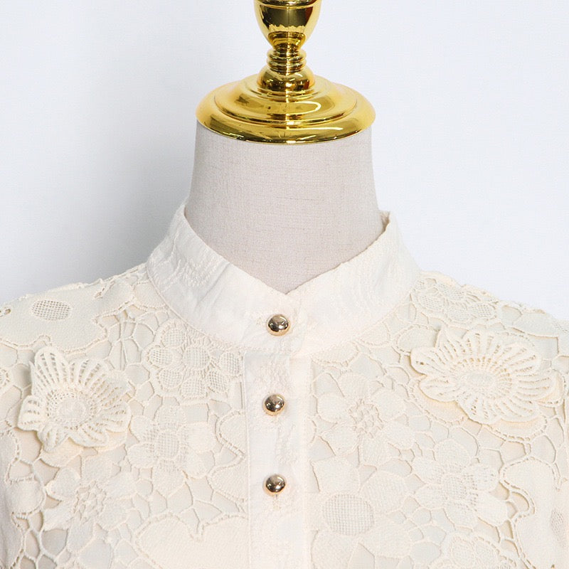 3D embroidery lace floral A line dress