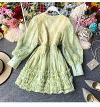 Bishop sleeve V neck ruffle floral dress