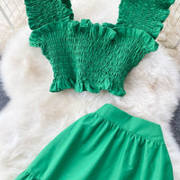 Smocked bodice crop top and prairie skirt set