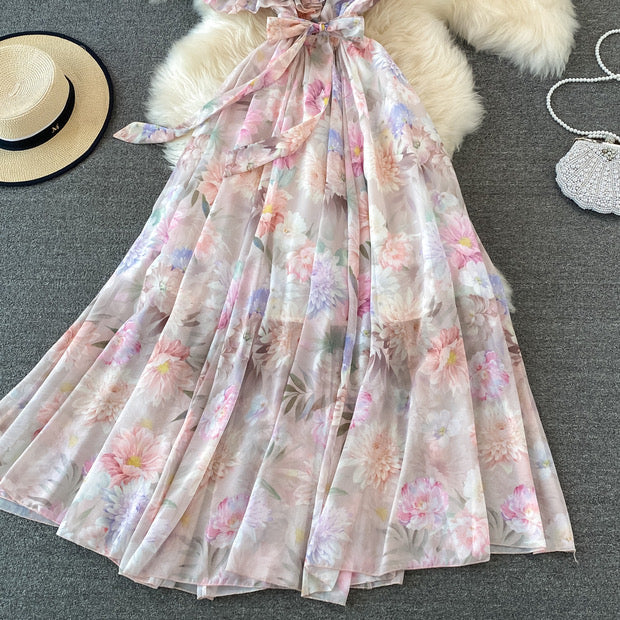 One shoulder ruffle floral maxi dress