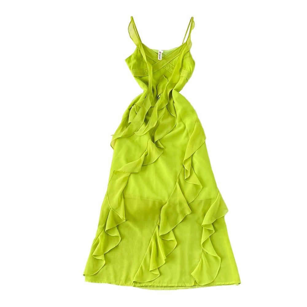 Strappy contract ruffle midi dress