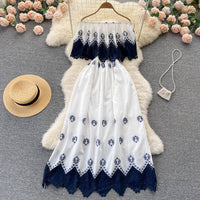 Flappy off shoulder extended lace trim maxi dress