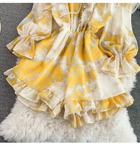 Long sleeve tie neck button up romper