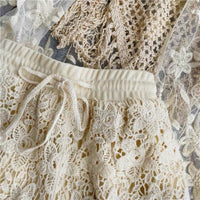 3 pieces embroidery lace tussle top beach set