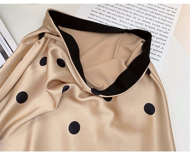 Polka dot satin midi skirt