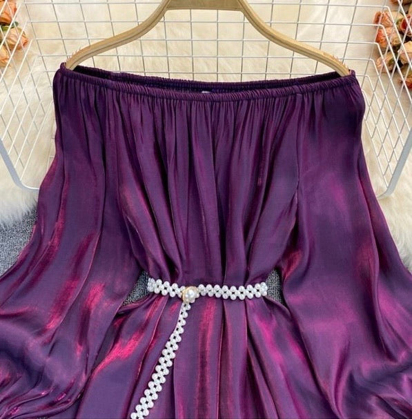 Off shoulder poet sleeve blouse with belt
