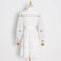 Belted button through embellished lace A line dress