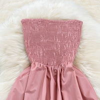 Strapless smocked bodice solid colour midi dress