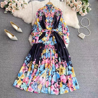 Belted button through floral chiffon maxi dress