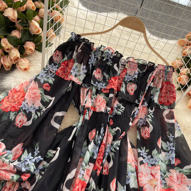 Off shoulder poet sleeve floral romper