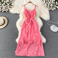 Strappy contract ruffle midi dress