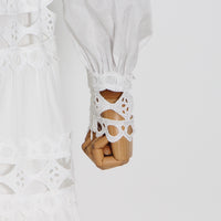 Belted button through embellished lace A line dress