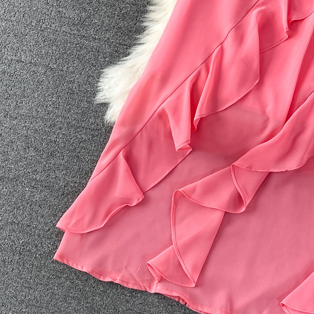Strappy contract ruffle midi dress