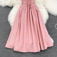 Strapless smocked bodice solid colour midi dress