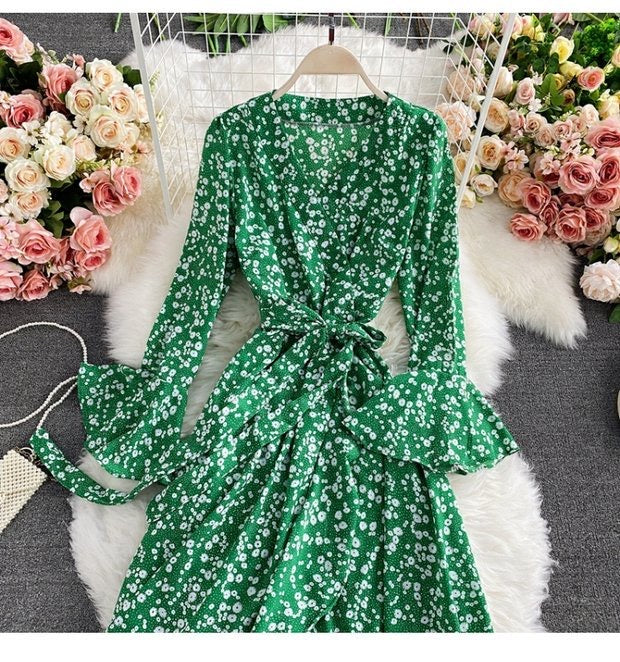 High-low Asymmetrical ruffle wrap summer dress