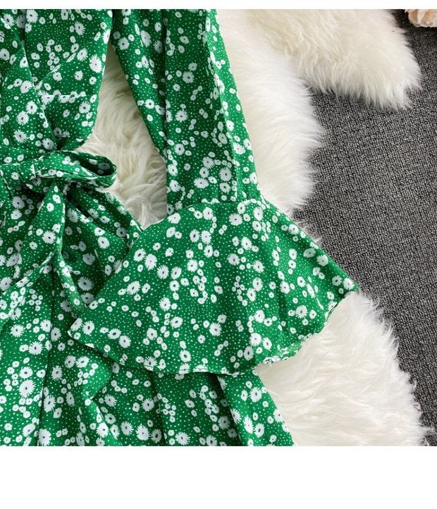 High-low Asymmetrical ruffle wrap summer dress