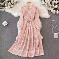 Cuff sleeve lace dress with matching color belt
