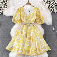 Shell belted mini puff dress