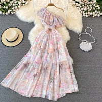 One shoulder ruffle floral maxi dress