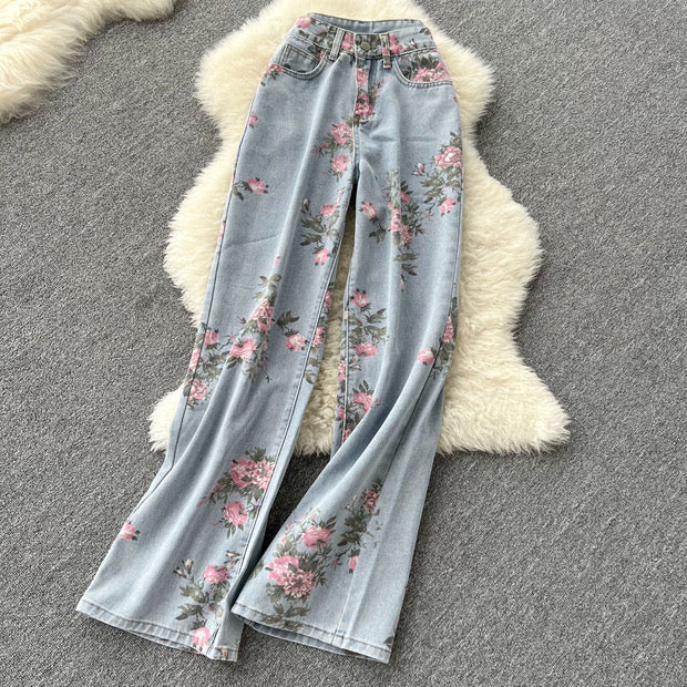 Knitted cami top and cardigan matching floral print jean set