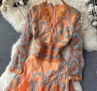 3D embroidery meshed lace maxi dress