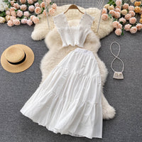 Smocked bodice crop top and prairie skirt set