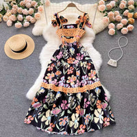 Bowknot strappy embellished lace Adrianna floral dress