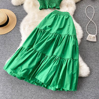 Smocked bodice crop top and prairie skirt set