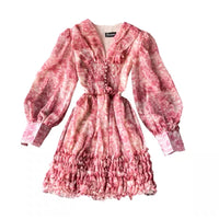Bishop sleeve V neck ruffle floral dress