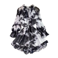Long sleeve tie neck button up romper