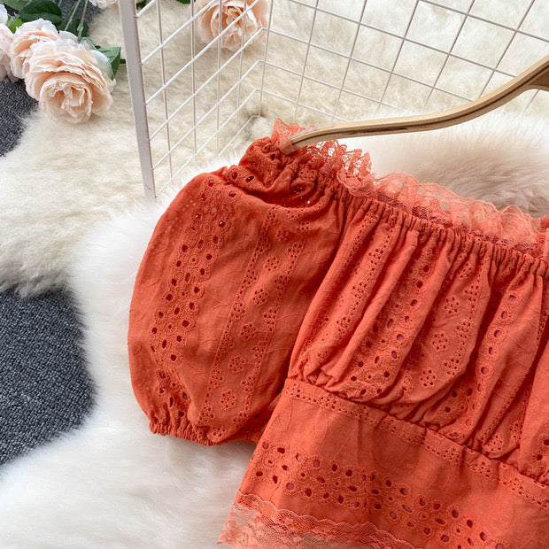Off shoulder crop top and A line skirt set