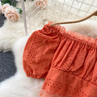 Off shoulder crop top and A line skirt set