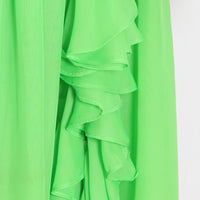 Side ruffle lace up back green maxi dress