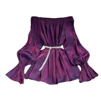 Off shoulder poet sleeve blouse with belt
