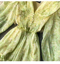 Bishop sleeve V neck ruffle floral dress