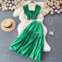 Smocked bodice crop top and prairie skirt set