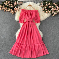 Flowy off shoulder belted maxi dress