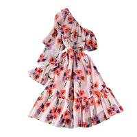 Poet sleeve one shoulder ruffle dress