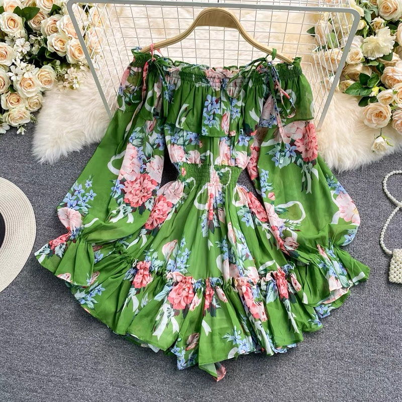 Off shoulder poet sleeve floral romper