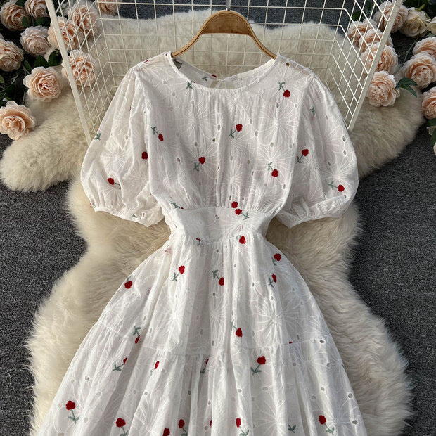 3D embroidery mini floret midi dress